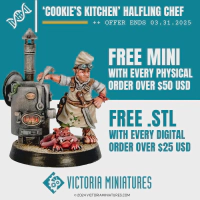 Victoria Miniatures first Free Mini for 2025 is 'Cookie's Kitchen' Halfling Chef